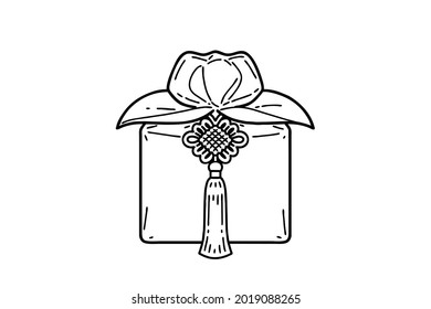 Korean traditional gift packaging. Vector line art illustration.