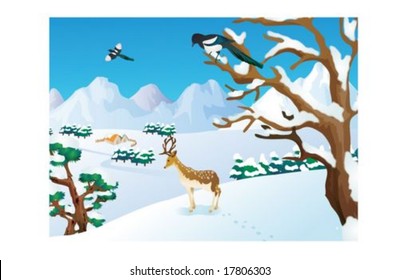 Korean Traditional Happy New Year Day, the Land of the Morning Calm on background with bright blue sky and white snow scene : vector illustration