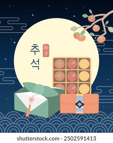 Korean traditional holiday Chuseok background. Translation:The Korean text is pronounced Chuseok and translate korean thanksgiving day