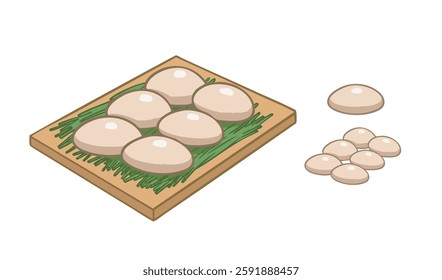Korean traditional holiday food. tteok on the plate. Rice cake