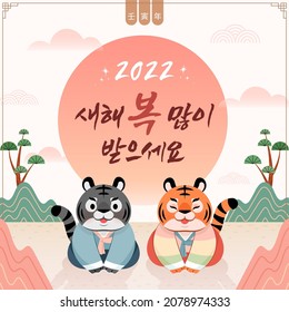 Korean traditional holiday Seollal (New Year). Lunar New Year celebration banner template design. Korean translation: Happy New Year 2022 - Shutterstock ID 2078974333