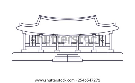 Korean traditional house lines vector design isolated white background