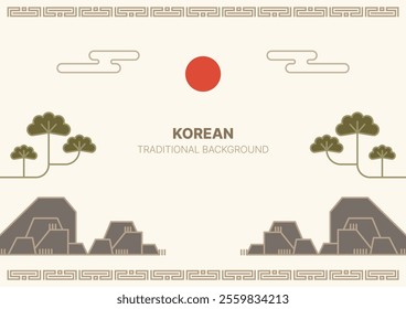 Korean traditional illustration background. Asian culture pattern graphic design poster. 