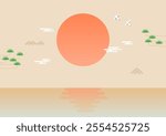 Korean traditional illustration of the sun rising over the sea