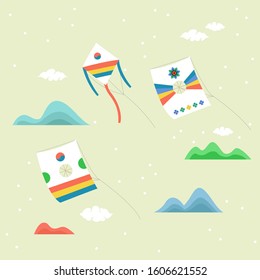 Korean traditional kites vector illustration.