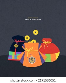 korean traditional lucky bags vector