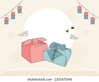 Korean traditional Lunar New Year's card template. Traditional wrapped gift. flat design style vector illustration.