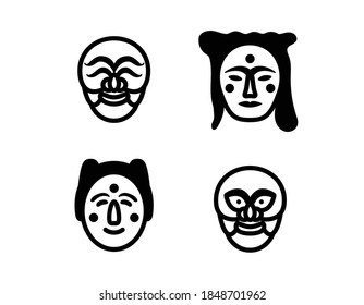 Korean Traditional Mask Hahoetal black vector icon illustration