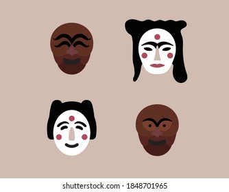 Korean Traditional Mask Hahoetal vector flat icon illustration