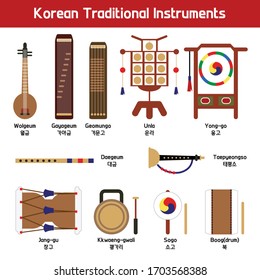 Korean traditional music instruments vector