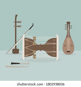 Ilustración vectorial de instrumentos musicales tradicionales coreanos.