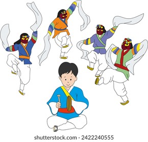 Korean traditional national dance of monks and kwangwari