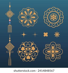 Korean traditional norigae and Dancheong pattern symbol icon illustration