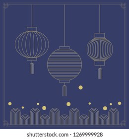 Korean traditional object line vector illustration. lamp and pattern.