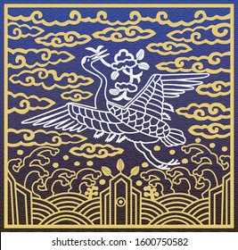 Korean traditional ornamental crane and cloud pattern