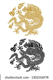 Korean traditional pattern, abstract & geometry vector pattern, oriental wallpaper, korean vintage dragon pattern background