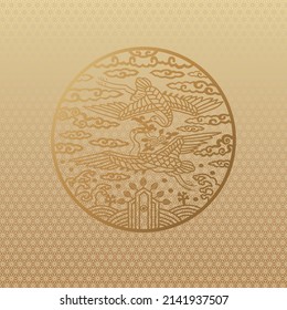 Korean traditional pattern background graphic source, golden color vector design 