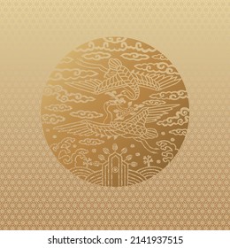 Fuente gráfica de fondo de patrón tradicional coreano, diseño vectorial de color dorado 