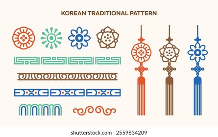 Korean traditional pattern collection. Korean culture symbol line graphic vector set. 