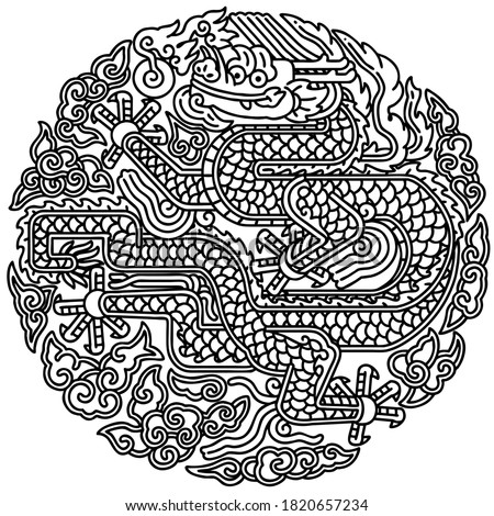Korean traditional pattern for dragon robes. Dragon robes were the everyday dress of the emperors or kings of  Korea (Goryeo and Joseon dynasties). Vector line art illustration.