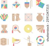 Korean traditional play instruments simple icon set