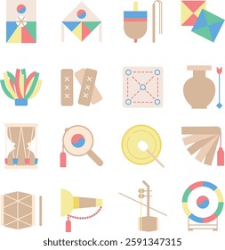 Korean traditional play instruments simple icon set
