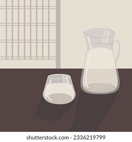 Korean traditional rice drink Sikhye vector illustration