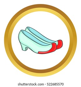 Korean traditional shoes vector icon in golden circle, cartoon style isolated on white background