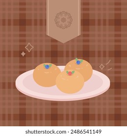 Korean traditional snacks on brown checkered background.