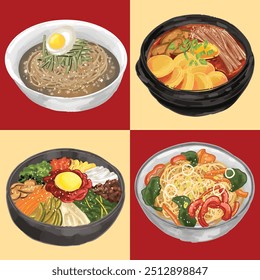 Korean Traditional and Street Food Illustration Set