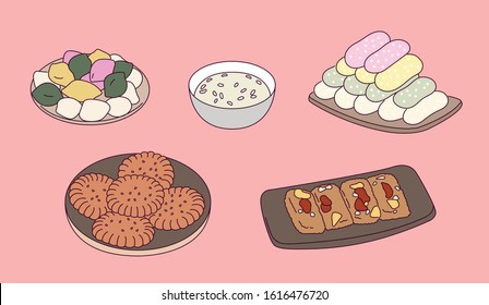 Korean traditional sweet desserts. hand drawn style vector design illustrations. 