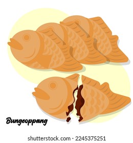 Korean traditional sweet snack Bungeoppang or fish cake with red bean pasta filling