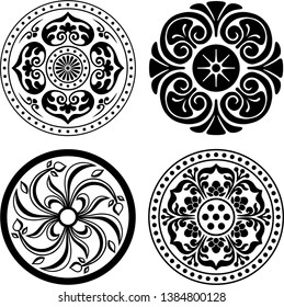 Korean traditional symbol vector image, Korean tradition flower pattern, convex tiles