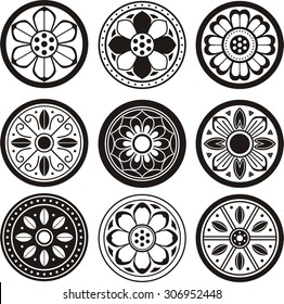 Korean traditional symbol vector image, Korean tradition flower pattern, convex tiles