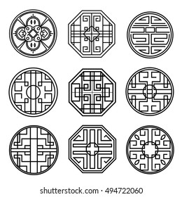 Korean traditional symbols set. Vector illustration. 