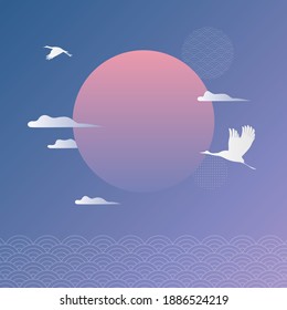 Korean traditional vector illustration background with sunrise scenery.