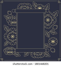 Korean traditional vector illustration. Flower background with frame.