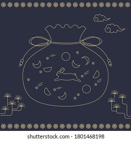 Korean traditional vector illustration. Lucky pocket with Moon and stars pattern.
