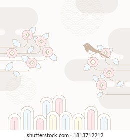 Korean traditional vector illustration with a magpie on the persimmon trees.