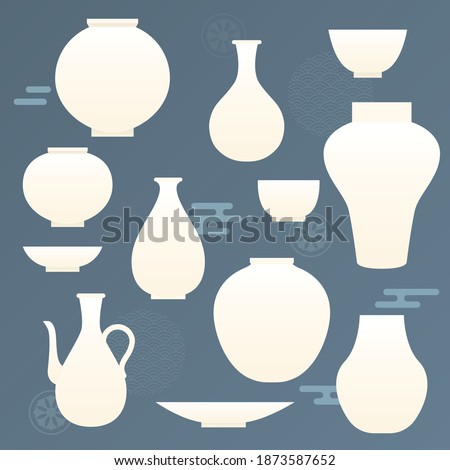 Korean traditional vector illustration with white ceramics.