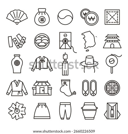 Korean traditional vector line icon set