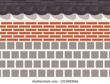 Korean Traditional Wall, Korean Wall, Korean Building, Korean Stone Wall, Vector Icon Symbol Illustration Background