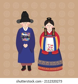 korean traditional wedding couple dress character illustration