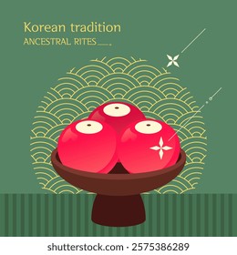 Korean traditions, holidays, Lunar New Year, Chuseok. Food for ancestors Fruit apples. Vector illustrations.