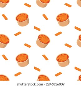 Korean tteokbokki spicy rice cakes seamless pattern in flat detailed style. Vector asian food background