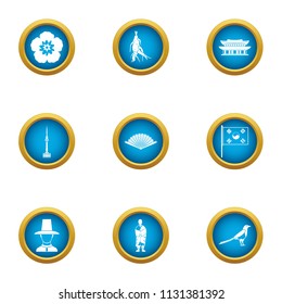 Korean type icons set. Flat set of 9 korean type vector icons for web isolated on white background