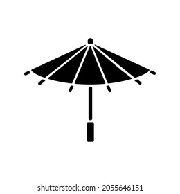 Korean umbrella black glyph icon. Bamboo and paper parasol. Ethnic japanese accessory. Seoul travel, oriental festival. Korean culture. Silhouette symbol on white space. Vector isolated illustration