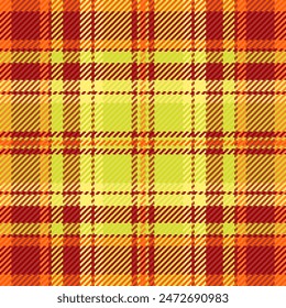 Tejido de textura de Vector coreano, primer plano a cuadros patrón de control. Tejido de fondo King tartán sin costuras en color rojo y lima.