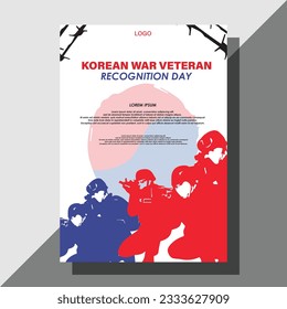 The Korean war veteran recognition day vector flyer, features a powerful blend of patriotic elements and symbolic imagery, paying homage to the brave soldiers who served during the Korean War.