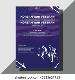 The Korean war veteran recognition day vector flyer, features a powerful blend of patriotic elements and symbolic imagery, paying homage to the brave soldiers who served during the Korean War.